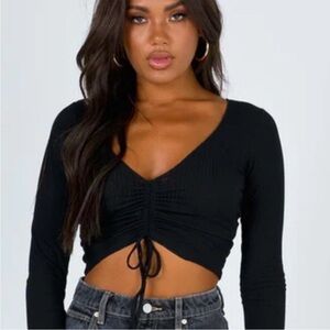 Princess Polly Cropped Ruched Ribbed Long Sleeve Shirt
